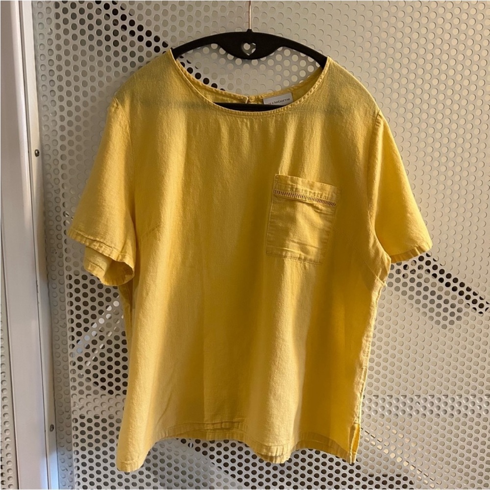 Liz Claiborne Linen/Cotton blend Top Size XL in Yellow Sunshine GUC